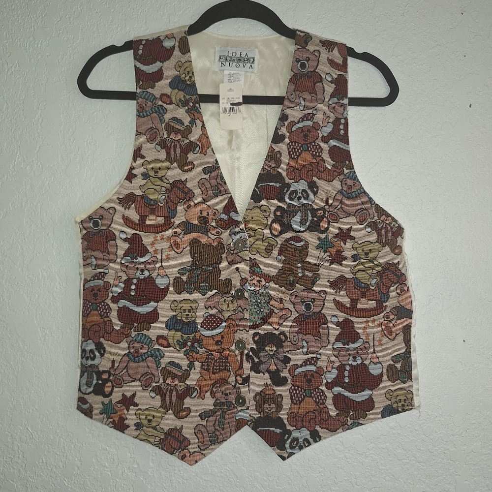Idea Nuova KITCHY CUTE VINTAGE 1980’S TEDDY BEAR TAPESTRY VEST Medium